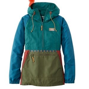 L.L. Bean Blue and Green Raincoat with Hood and Weather-Resistant Material